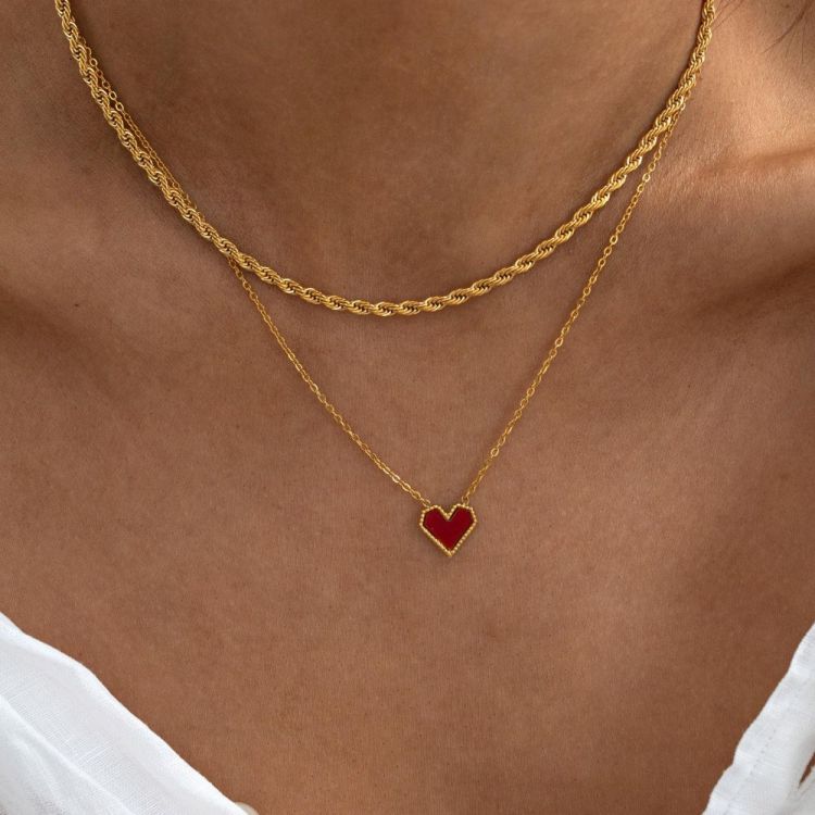 Timi of Sweden Sarah - Red Heart Necklace Stainless Ste (84362) - WeekendMode