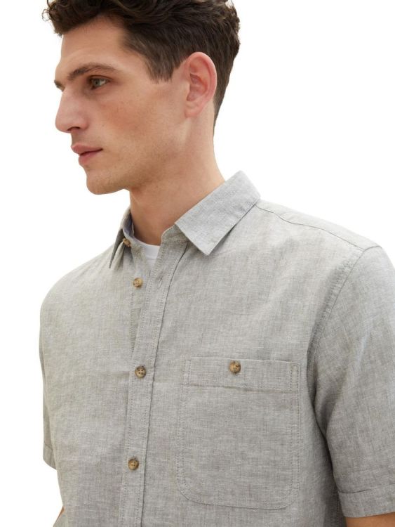 Tom Tailor Men Casual cotton linen shirt (1042351/34607 smokey olive green chambra) - WeekendMode