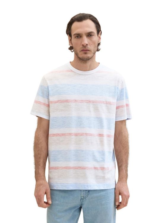 Tom Tailor Men Casual inside printed t-shirt (1041790/35786 blue beige blockstripe) - WeekendMode