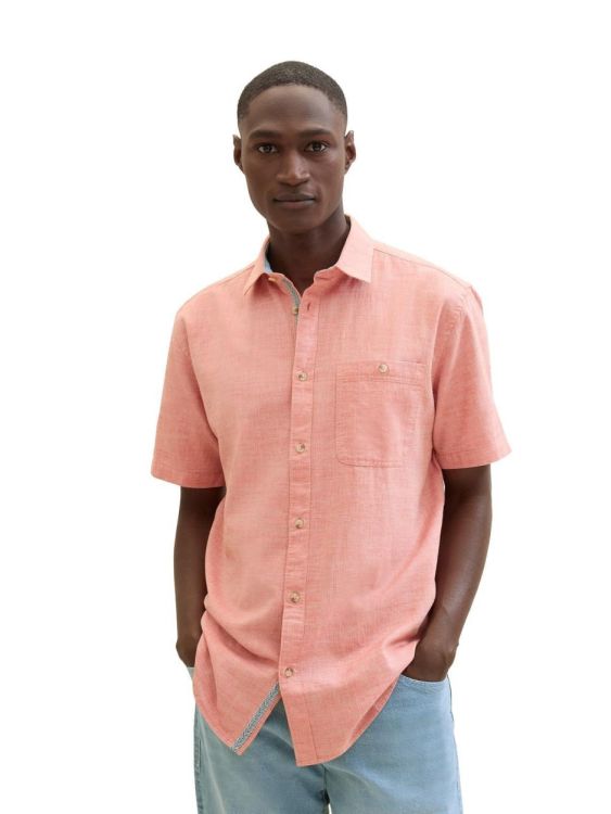 Tom Tailor Men Casual structured slubyarn shirt (1041350/35369 orange herringbone structu) - WeekendMode