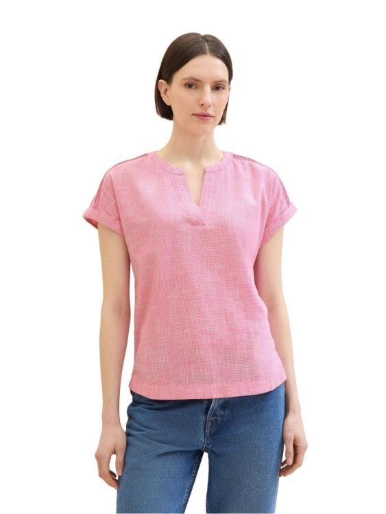 Tom Tailor Women blouse with slub structure (1041674/15799 carmine pink) - WeekendMode