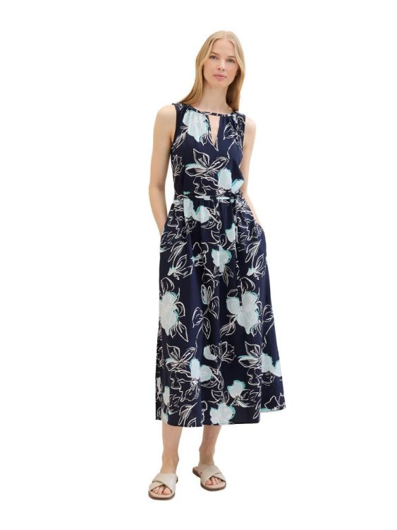 Tom Tailor Women dress with feminine neckline (1041530/35283 navy blue flower design) - WeekendMode