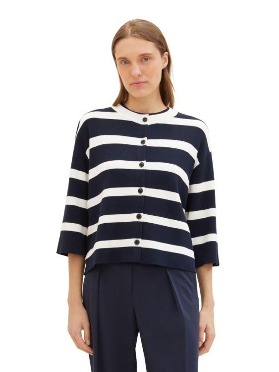 Tom Tailor Women knit cardigan striped (1040999/35236 navy offwhite stripe knit) - WeekendMode