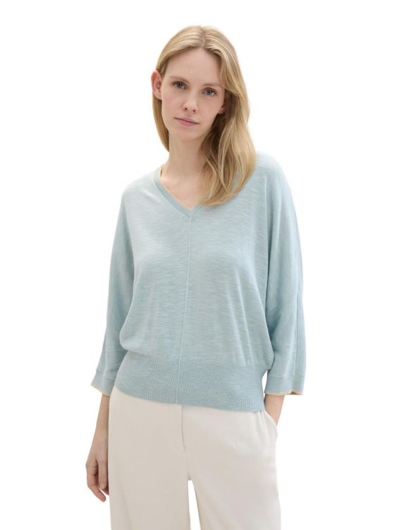 Tom Tailor Women knit pullover with tipping (1041578/30463 dusty mint blue) - WeekendMode