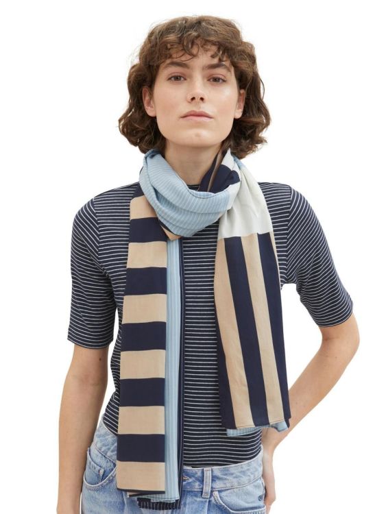 Tom Tailor Women scarf with geometrical print (1040374/10668 sky captain blue) - WeekendMode