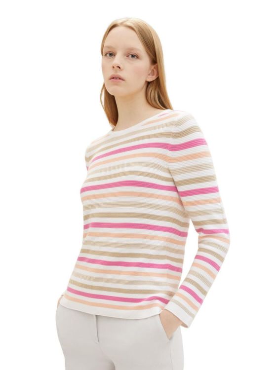 Tom Tailor Women sweater new ottoman NOS (1016350/34846 pink peach ottoman stripe) - WeekendMode