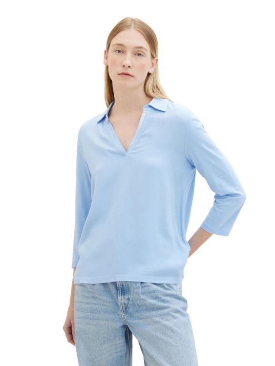 Tom Tailor Women T-shirt fabric mix w collar (1040550/34587 light fjord blue) - WeekendMode