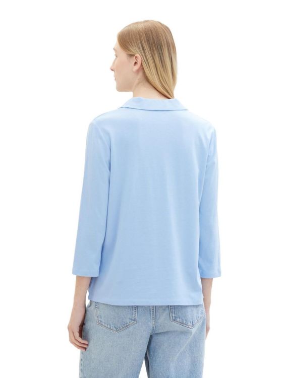 Tom Tailor Women T-shirt fabric mix w collar (1040550/34587 light fjord blue) - WeekendMode