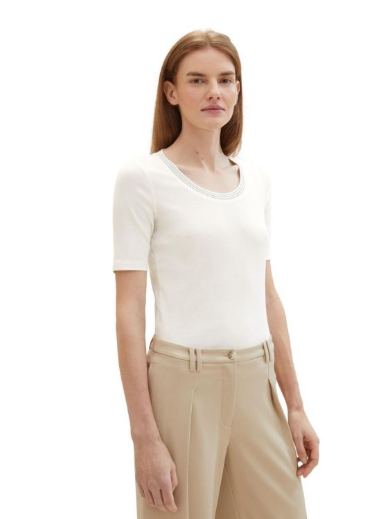 Tom Tailor Women T-shirt  stripe rib (1040581/10315 Whisper White) - WeekendMode