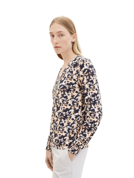 Tom Tailor Women T-shirt v-neck blouse (1040538/34765 coral cut floral design) - WeekendMode